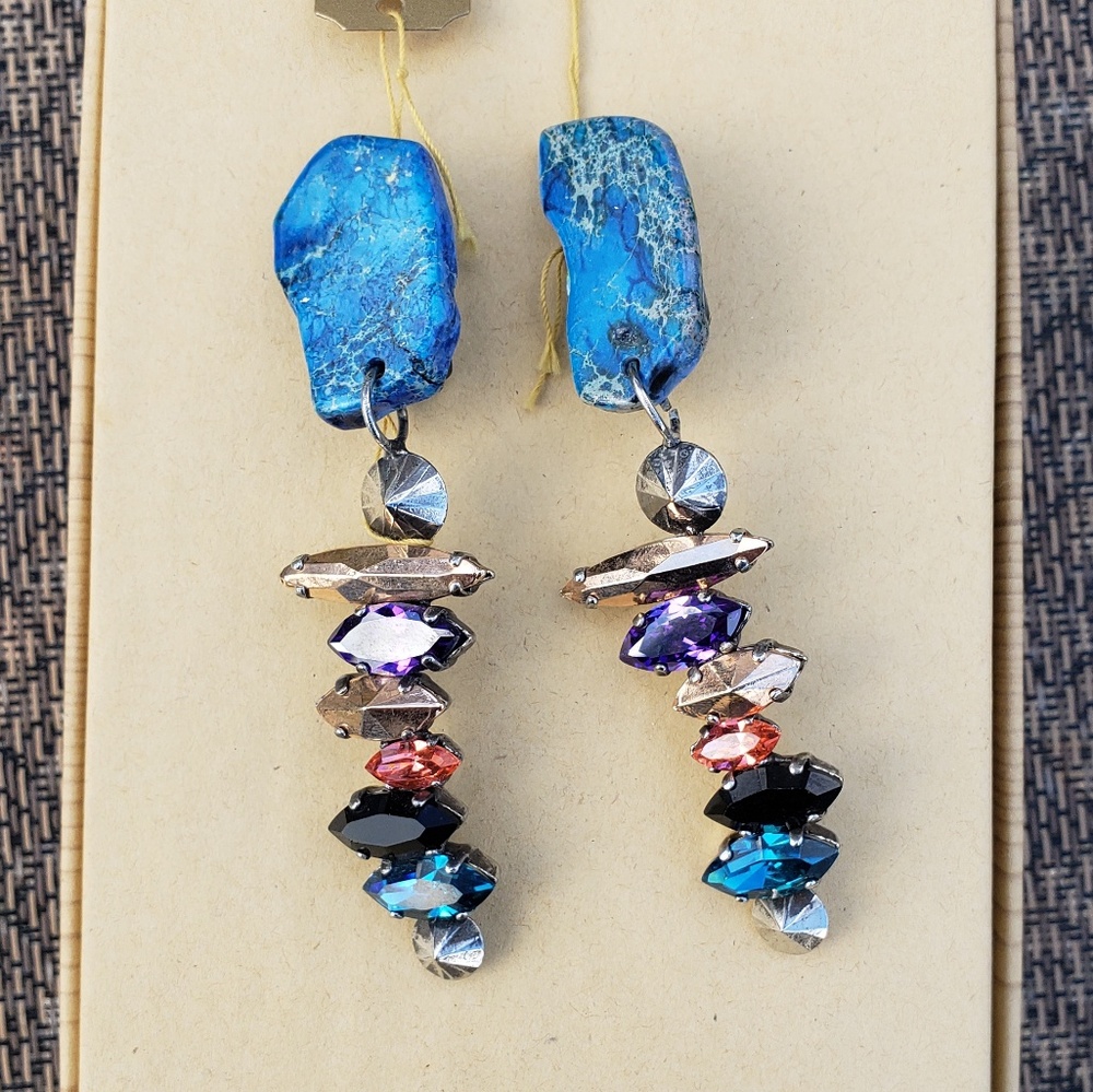 Iosselliani turquoise & swarovski clip on earrings